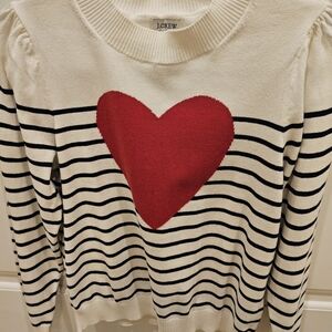 J. Crew Black and White Striped Sweater with Red Heart NEVER WORN